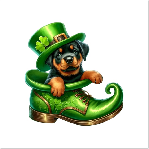 Rottweiler Dog Shoes For Patricks Day Wall Art by Chromatic Fusion Studio